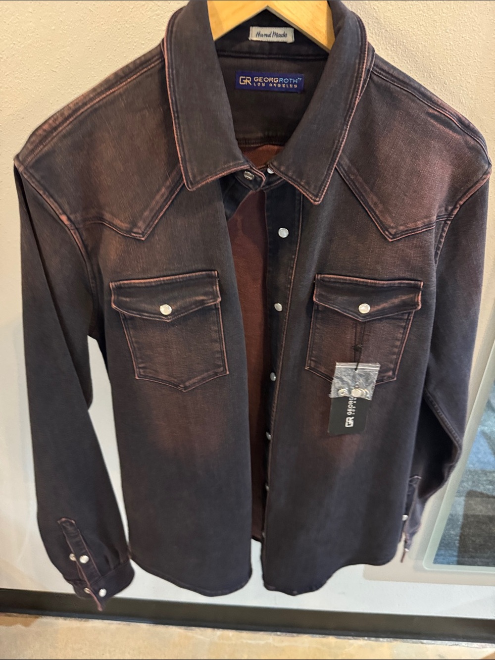 George Roth Distressed Four Way Stretch Chianti  Western Shirt Jacket